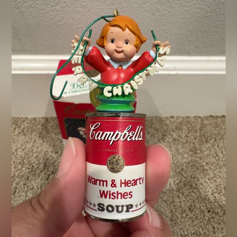 Vintage Enesco Warm and Hearty Wishes Campbell's Soup Christmas ornament ‘93 EUC - Picture 8 of 15